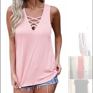 Pink cris cross neckline jersey tank
